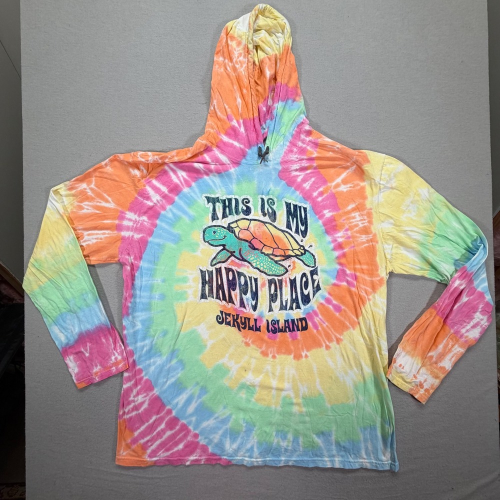 Dyenomite Womens Hoodie Relaxed Multicolor Tie Dye Turtle Graphic XXL‎